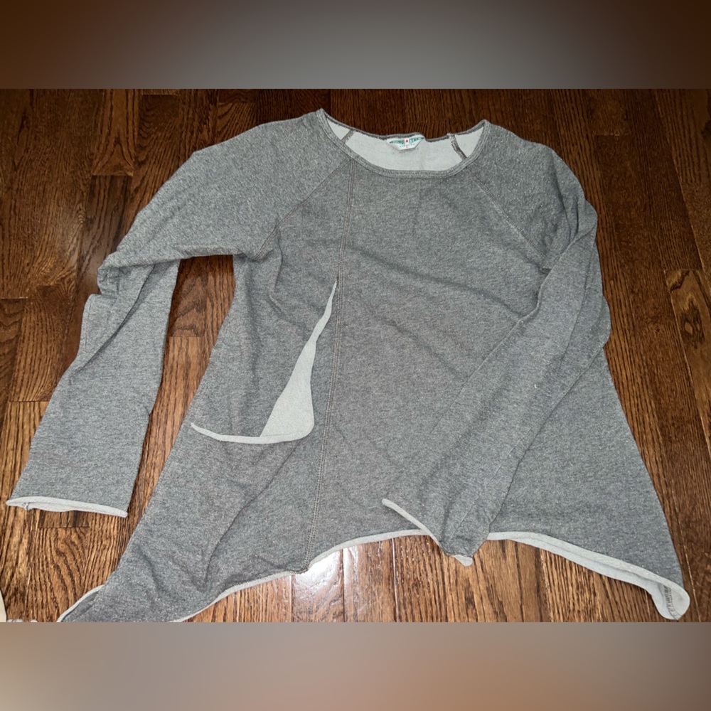 HardTail Gray and Metallic gold asymmetrical sweatshirt with pocket, size large